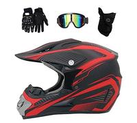 Gioventù Bambino Casco da Motocross, Unisex Integrale Fuori Strada Strada Corsa MTB Casco da Moto, Discesa Enduro ATV BMX Bici da Cross Incidente Casco, con Occhiali Guanti Maschera(Red,XL/58-59CM)
