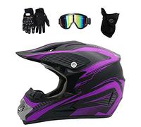 Gioventù Bambino Casco da Motocross, Unisex Integrale Fuori Strada Strada Corsa MTB Casco da Moto, Discesa Enduro ATV BMX Bici da Cross Incidente Casco, con Occhiali Guanti Maschera(Purple,S/52-53CM)