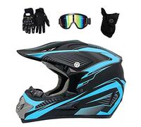 Gioventù Bambino Casco da Motocross, Unisex Integrale Fuori Strada Strada Corsa MTB Casco da Moto, Discesa Enduro ATV BMX Bici da Cross Incidente Casco, con Occhiali Guanti Maschera(Blue,L/56-57CM)
