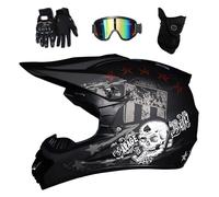 Gioventù Doppio Sport Caschi da Motocross, con Occhiali Guanti Maschera, Unisex Integrale Fuori Strada Moto Scooter Casco, Enduro Discesa BMX ATV MTB Quad Dirt Bike Casco(T2,M/54-55CM)