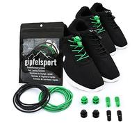 gipfelsport Lacci Elastici Rotondi - Lacci Scarpe Elasticizzati | Lacci Reflective per Adulti e Bambini | per Triathlon, Ciclismo | 2X Paio di Nero/Verde