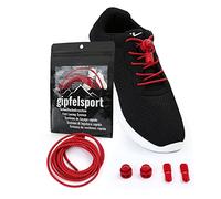gipfelsport Lacci Elastici Rotondi - Lacci Scarpe Elasticizzati | Lacci Reflective per Adulti e Bambini | per Triathlon, Ciclismo | 1x Paio de Rosso