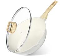 GiPP Padella Antiaderente Padella In Granito Da 4,3 L Con Coperchio, Beccuccio E Manico Raffreddato, Padell Antiaderente Non Tossica, Pentola Per Induzione, Senza Pfoa (Bianco, 28cm)