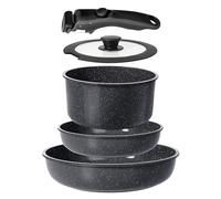 GiPP Set di Pentole e Padelle Ceramiche Antiaderenti 5 Pezzi con Manico Amovibile - Cucina Sana per Camper, Senza Tossine, Compatibile Induzione Forno Lavastoviglie