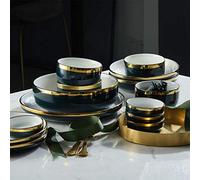 GIQKDZNUO Set da tavola in Ceramica Penh Verde Scuro, Set di stoviglie in Porcellana per Famiglie, ristoranti e caffè, 12 Pezzi.