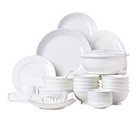 GIQKDZNUO Set da tavola in Ceramica, Piatti/Ciotole/pentola per zuppa | Set da tavola da 56 Pezzi Bianco, stoviglie Adatte al microonde - per Famiglie, Feste, Cucina, Ristorante