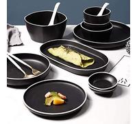 GIQKDZNUO Set da tavola in Ceramica, Set da tavola in Porcellana da 48 Pezzi, Set di Piatti da Bistecca Neri opachi e Ciotole per Cereali per ristoranti Speciali