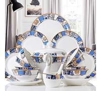 GIQKDZNUO Set di stoviglie in Ceramica con Ciotola/Piatto/pentola/Cucchiaio da 50 Pezzi | Set da tavola in Porcellana esotica