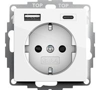 Gira 245903 - Presa Schuko con porta USB, con protezione da contatto, 2 prese tipo A (max.2,4 A), tipo C (max.3 A, sistema 55, bianco puro, lucido, presa da parete per smartphone, tablet, 32 mm
