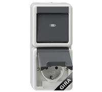 GIRA 417630 Combinazione interruttore a bilanciere/presa SCHUKO 16 A 250 V ~ verticale con coperchio ribaltabile, interruttore universale, grigio