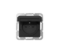 Gira 4488005 Steckdose mit Erdungsstift, 16A 250V~, Klappdeckel, Shutter, System 55, schwarz matt