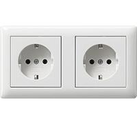 Gira 55 Set completo con 2 prese standard con mascherina di copertura, bianco puro lucido