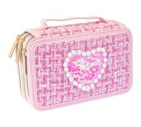 Girabrilla Astuccio Tweed Rosa, 3 Scomparti con Pennarelli e Matite Colorate
