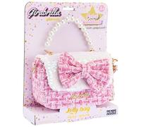 Girabrilla Lolly Bag, Borsetta Tweed con Fiocco Rosa e Tracolla