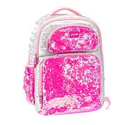 Girabrilla Nice Group Zaino Puffer Scuola per Bambine e Ragazze, Effetto Piumino, Doppia Tasca con Paillettes reversibili, Colore Rosa Fluo