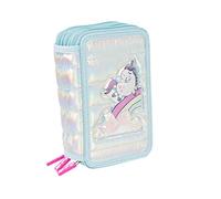 Girabrilla Puffer Astuccio Unicorno a 3 Scomparti da Scuola, per Bambini, Effetto Piumino, colore Turchese