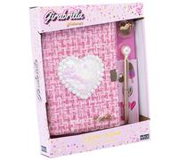Nice Diario Segreto Girabrilla Tweed 19147 – Tessuto rosa, cuore in paillettes, penna e lucchetto