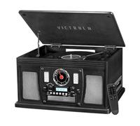 Giradischi Bluetooth 8-in-1 Victrola Navigator con Altoparlanti Integrati - Lettore CD, Cassetta, Radio FM, USB, Uscita RCA e Cuffie, Streaming Musicale Wireless, Vero Legno (Nero)