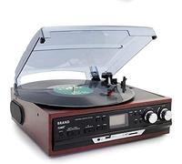 Giradischi classico vintage 4 in 1 con radio AM/FM, cassette e lettore CD, armadietto in legno, 2 altoparlanti stereo separati