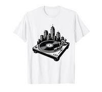 Giradischi DJ in vinile City Skyline, Old Skool Jungle Rave Music Maglietta