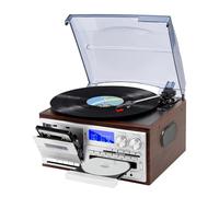 Giradischi - Giradischi vintage Bluetooth a 3 velocità con telecomando, lettore CD e cassette, altoparlanti integrati, compatibile con dischi in vinile da 7/10/12 pollici