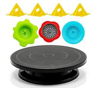 Giradischi girevole da 28 cm per scolpire la torta, girevole nero, per pittura a spruzzo di vernice, con supporti di supporto in tela a cono e 3 filtri per versare in acrilico