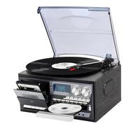 Giradischi in vinile, 3 velocità con altoparlanti integrati, design retrò, riproduzione di CD e cassette, design a basso rumore, radio AM/FM for l'intrattenimento e la decorazione della casa,(Brown)