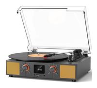 Giradischi in vinile con altoparlanti, giradischi Bluetooth con display a LED e radio FM, giradischi vintage a 3 velocità per dischi in vinile, registrazione USB, scheda TF e ingresso AUX, uscita RCA
