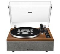 Giradischi Qlearsoul ONE-S Tutto-in-Uno con Altoparlanti Integrati DSP, Giradischi Vintage Bluetooth Ingresso/Uscita, Preamplificatore Phono, Puntina AT-3600L, 33/45 Giri (Noce)