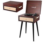 Giradischi retrò con supporto e altoparlante Bluetooth Full Range, radio FM, USB, ingresso AUX IN, slot micro SD, vinile nostalgico, giradischi portatile con poggiapiedi
