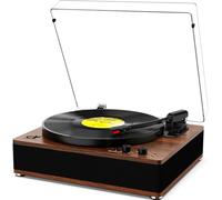 Giradischi vintage con altoparlanti integrati, giradischi wireless Bluetooth ingresso/uscita giradischi a 3 velocità in vinile retrò con piatto full-size, arresto automatico, uscita RCA/AUX/cuffie