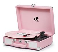 Giradischi vintage rosa a 3 velocità con Bluetooth, registrazione USB, convertitore MP3, altoparlanti, stilo