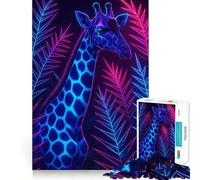 Giraffa al neon in un ambiente tropicale - Puzzle per ragazzi da 1000 pezzi - Pensa in modo intelligente - Giocattolo per la casa - Passatempo - Taglio preciso - Regalo per le feste (50x75cm)