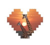 Giraffa al tramonto Blocco di mattoni Puzzle a forma di cuore, immagine personalizzata Puzzle foto puzzle per adulti Micro blocchi 3D per la decorazione della casa Set di mattoni