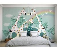 Giraffa Arcobaleno Cartoon Foresta Uccelli In Volo 3D Carta Da Parati Facile Installare Mobili Sfondi Ufficio Divano Camera Letto Sfondo Decorazione Murale-200cm×140cm