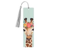 Giraffa con segnalibri floreali con nappe, segnalibro in legno per donne e uomini, segnalibro fatto a mano per gli amanti dei libri, segnalibri per pagine di lettura, etichette in legno, ornamenti