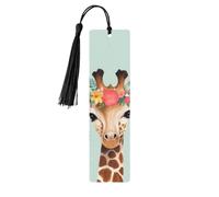 Giraffa con segnalibri floreali con nappe, segnalibro in legno per donne e uomini, segnalibro fatto a mano per gli amanti dei libri, segnalibri per pagine di lettura, etichette in legno, ornamenti