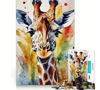 Giraffa dipinta ad acquerello,puzzle per adulti da 1000 pezzi,divertente per allenare la mente,senza sbavature,pezzi ben tagliati,attività di gruppo commovente (50x75cm)