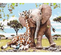 Giraffa Elefante Dipingere con i Numeri per Adulti,con Telaio Kit di pittura su Tela Set di Pittura a Olio Fai da Te con pennelli e Colori Acrilica Paint by Numbers Decora la casa Regalo 45x60 cm