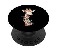 Giraffa Elegante con Fiori Pastello - Ritratto Artistico PopSockets PopGrip Adesivo