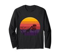 Giraffa Retro Tramonto e Alberi Vintage Big Five Tramonto Maglia a Manica