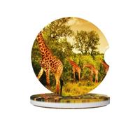 Giraffa selvatica, Sottobicchieri per portabicchieri auto, confezione da 2, sottobicchieri in ceramica assorbente con base antiscivolo in sughero.