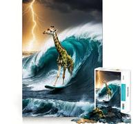Giraffa surfista in tempesta - Puzzle da 1000 pezzi per adolescenti - Gioco di logica e allenamento mentale - Evasione rilassante - Arte e assemblaggio - Regalo premuroso 38x52cm