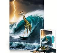 Giraffa surfista in tempesta - Puzzle da 1000 pezzi per ragazzi - Gioco di logica e allenamento mentale - Evasione rilassante - Arte e assemblaggio - Regalo premuroso 50x75cm