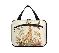 Giraffa Uccelli Fiori Illustrazione botanica Vintage Style Hanging Borse da viaggio per articoli da toeletta con gancio, borsa unisex di design per il trucco per gli elementi essenziali per le donne