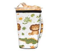 Giraffe Dino Pals - Manicotto riutilizzabile per caffè freddo con manico, portabicchieri isolato in neoprene per bevande fredde, tazza da caffè accogliente, adatta a tazze, bicchieri, tazze da 510-907