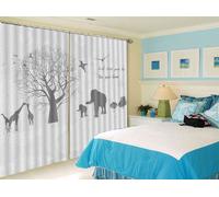 Giraffe Elefanti Delle Foreste 3D Tenda Bloccare Foto Stampa Tendaggio Drappo Te