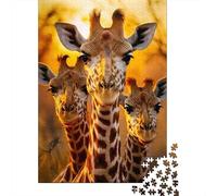 Giraffe Family Puzzle in Pezzi Sunset Safari 1000 Pezzi Carta Riciclata Per Donne, Regali Per Uomini Puzzle Estremamente Difficile E Stimolante 52x38cm/1000pcs