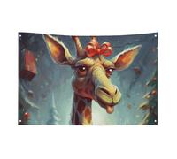Giraffe Receiving A Gift Bandiera 152,4 x 243,8 cm No Fade Bandiera di benvenuto Giardino Cortile Casa Bandiere Decorative Giardino Cortile Cartello Interno Esterno Banner Party Home Decor