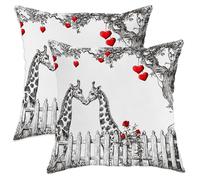 Giraffe Romantic Fanciful Hearts Rose Red Copricuscino Morbido Copricuscini Decorative Fodere Cuscini per Terrazza Giardino Salotto 45X45Cm 2 Pezzi